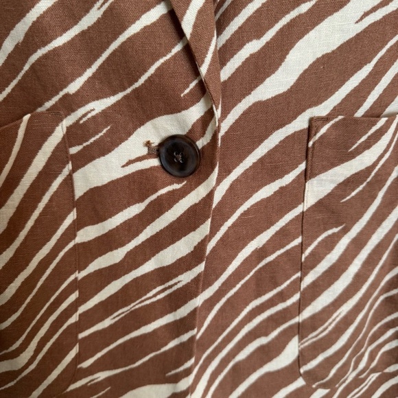Linen Blend Blazer Shorts Suit Set Brown Zebra Natural Comfort Size M - Picture 4 of 11
